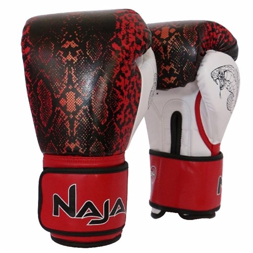 Kit Naja Luva Boxe/ Muay Thai Animal Print Cobra Luva Boxe 12 Oz + Bandagem + Protetor Bucal - Vermelho