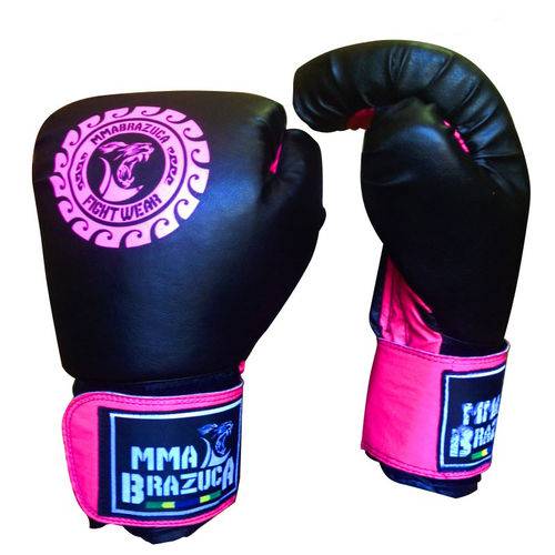 Luva de Boxe e Muaythai Mmabrazuca 12oz Cor Preta com Pink.