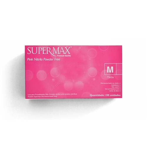 Luva de Procedimento Nitrílica Rosa Tamanho M Supermax com 100