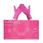 Luva descartável nitrílica Rosa Médio Supermax caixa c/100