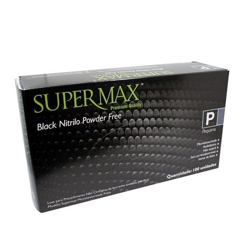 Luva Descartável Supermax - Nitrílica - Preta (P)