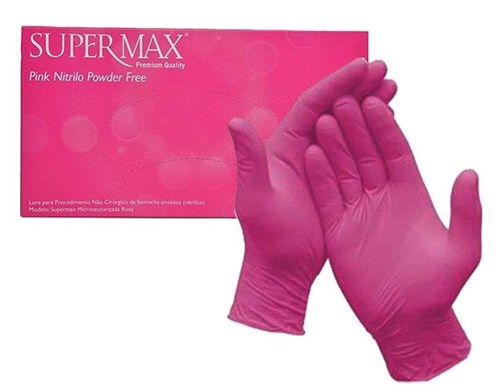Luva Nitrílica Pink Descartável Supermax