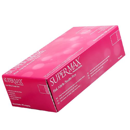 Luva Nitrilica Supermax Pink Sem Pó G com 100 Unidades