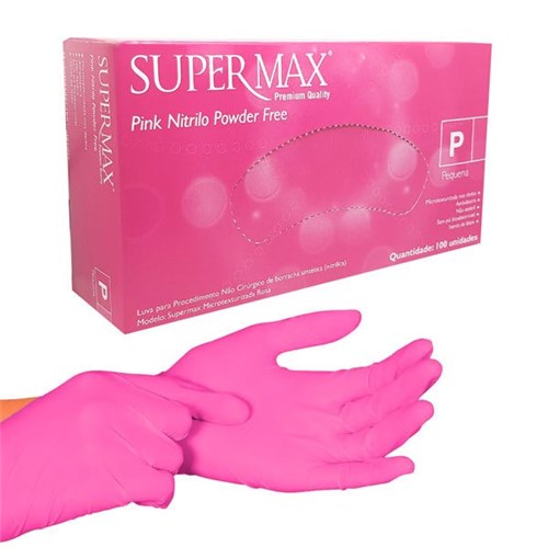 Luva Procedimento Nitrílica Rosa Pink 100 Unidades Supermax
