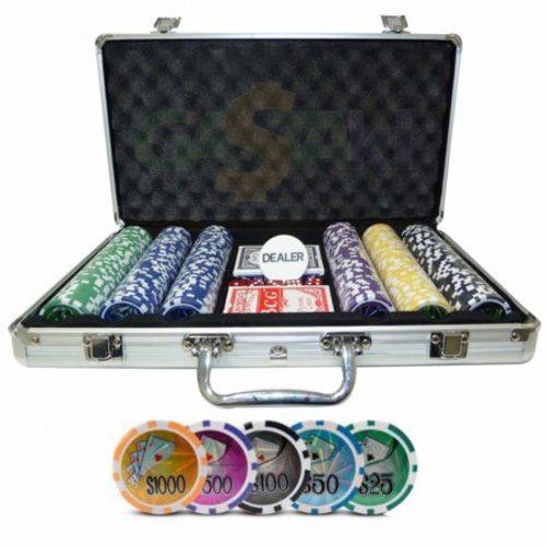 Tudo sobre 'Maleta de Poker 300 Fichas 11,5g Oficiais Brilhantes Grand Royale Numeradas e Dealer'