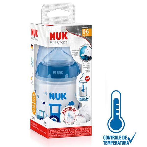 Mamadeira Nuk First Choice 150ml Controle Temperatura Azul