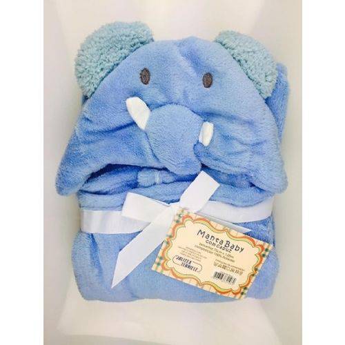 Manta Baby Jolitex Ternille C/ Capuz Elefantinho-azul