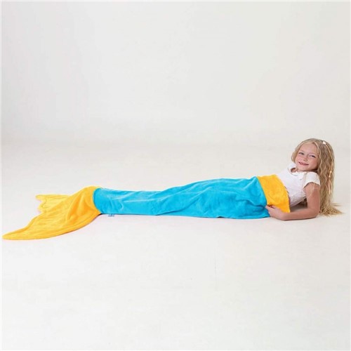Manta Saco de Dormir Bouton Infantil Microfibra Sereia Azul e Amarelo