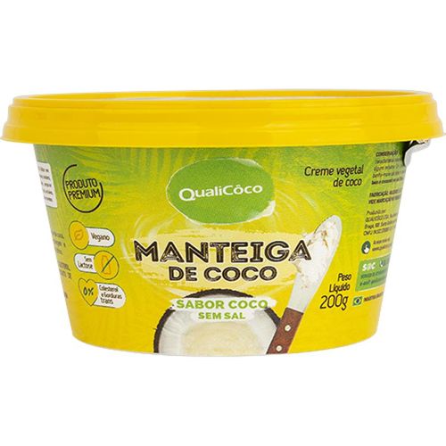Manteiga de Coco Sabor Coco Sem Sal 200g - Qualicoco