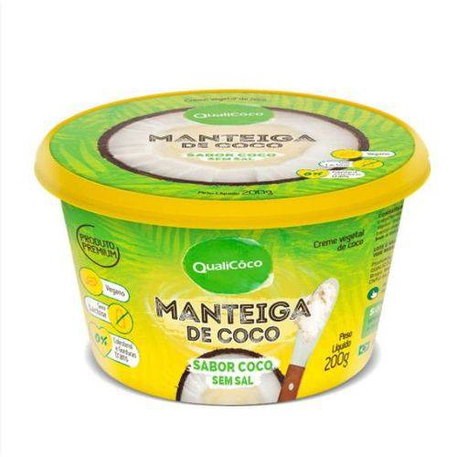 Manteiga de Coco - Sabor Coco Sem Sal - Qualicôco - Pote com 200g