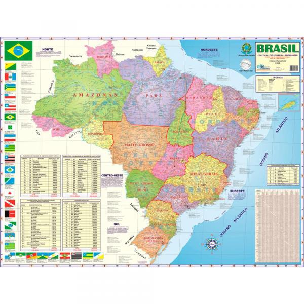 Tudo sobre 'Mapa do Brasil Político, Estatísitco e Rodoviário 120 X 90 Cm Dobrado - Multimapas'