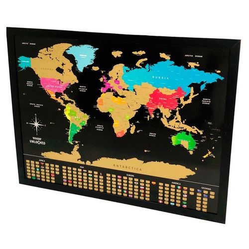 Mapa Mundi Raspadinha - Preto e Dourado - Papel Laminado