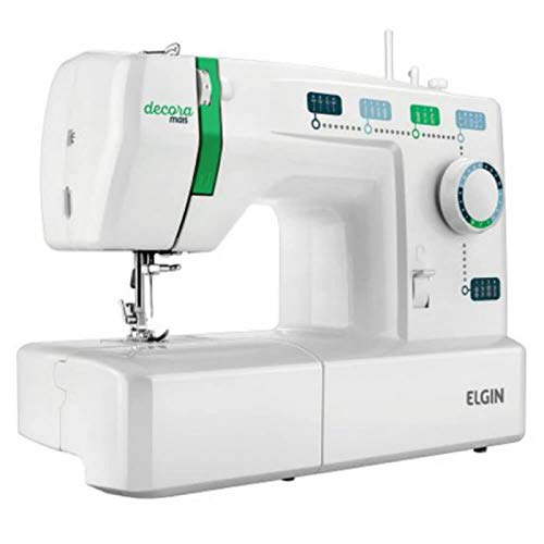 Máquina de Costura Portátil Elgin Decora Mais JX-2011 127V Branca e Verde para Uso Doméstico