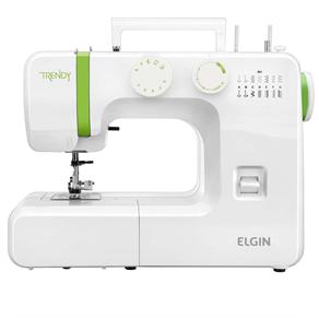 Máquina de Costura Portátil Elgin Trendy JX-3013 Prega Botões e Zíperes, com Luz na Costura, Braço Livre – Branco/Verde - 220V