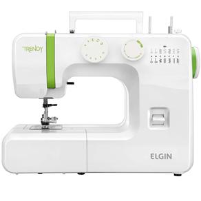 Máquina de Costura Portátil Elgin Trendy JX-3013 Prega Botões e Zíperes, com Luz na Costura, Braço Livre – Branco/Verde - 110V