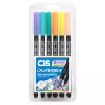 Caneta Pincel Aquarelável Pastel Cis Dual Brush Pen - Estojo com 6 Cores