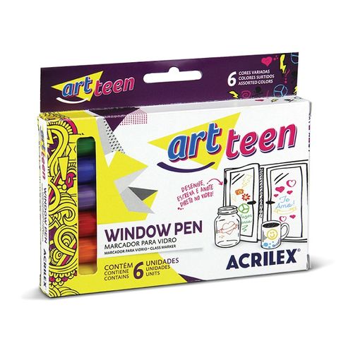 Marcador para Vidro Window Pen Art Teen com 6 Unidades Acrilex