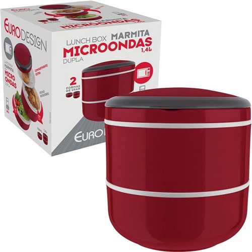 Marmita Lunch Box Microondas Dupla Euro Home Vermelho