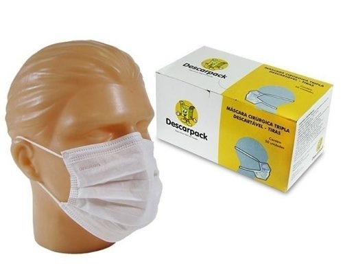 Máscara Cirúrgica Tripla Descartável - Elástico - C/50 - Descarpack