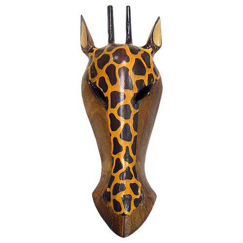 Máscara de Girafa em Madeira com 27 Cm Importado da Indonésia