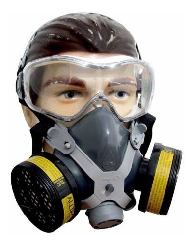 Kit Máscara Respirador Facial 2 Filtros Químico Gases Óculos - Alltec