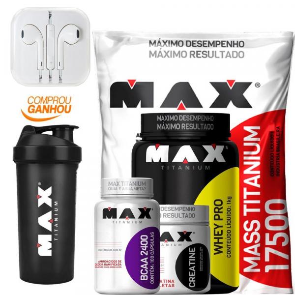 Massa 3kg + Whey Protein + Creatina + Bcaa + Coq Max Titanium