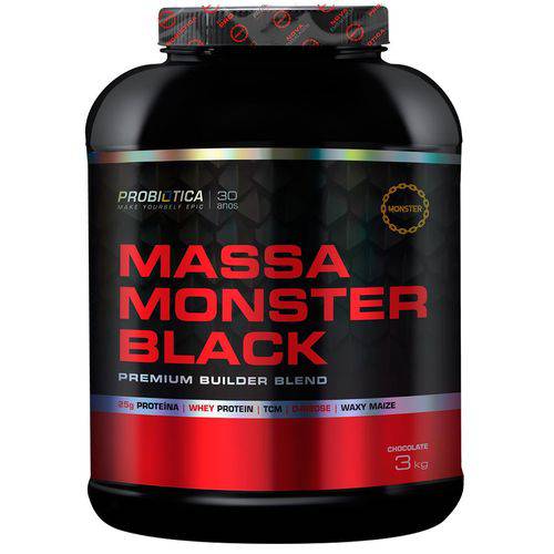 Massa Monster Black: 438kcal por Porção e 28gs de Proteína Concentrada - Chocolate - 3kg - Probiótic