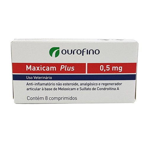Maxicam Plus 0,5mg 8 Comp Ouro Fino Anti-inflamatório Cães e Gatos