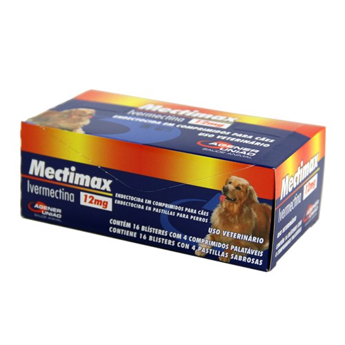 Mectimax 12mg 64 Comp Agener Ivermectina Cães