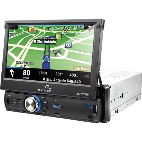 Media Player Automotivo Multilaser Slide Retrátil com GPS, TV Digital - Tela 7- USB, SD, Aux e BT