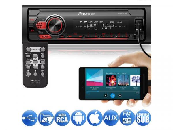 Media Receiver Pioneer MVH-S118UI 1DIN USB Android Iphone Spotify Mixtrax Pendrive Rádio MP3 Player