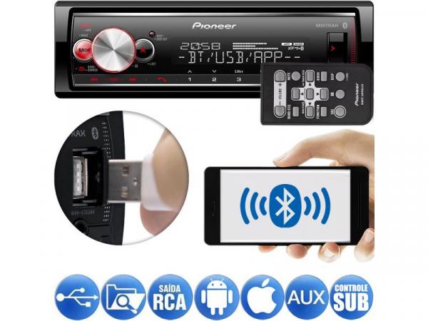 Media Receiver Pioneer MVH-X700BR Flashing Light Bluetooth USB Android Iphone 3 Saídas RCA Mixtrax