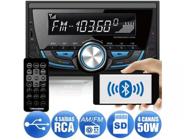 Media Receiver Roadstar RS-3707BR Bluetooth 4x50W 4 Saídas RCA USB MP3 Auxiliar Cartão SD Rádio FM