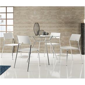 Mesa 1527 com Vidro Incolor Cromada com 4 Cadeiras 1711 Carraro - Branca