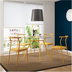 Mesa 1527 Vidro Incolor com 4 Cadeiras Color 1708 Carraro Amarelo Ouro