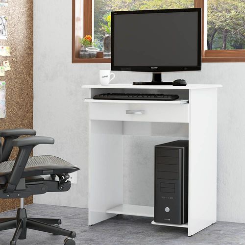 Mesa de Computador Prática Branco com 1 Gaveta - Ej Móveis