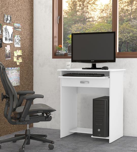 Mesa de Computador Pratica com 1 Gaveta, Branco - Ej Moveis