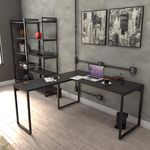 Mesa de Escritório em L Estilo Industrial Kuadra Compace Preto Onix