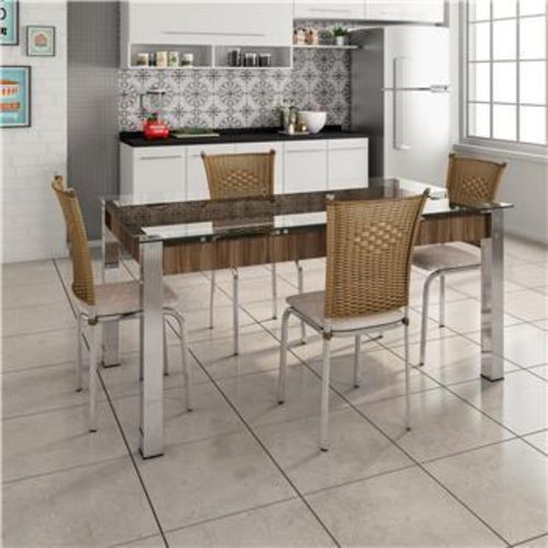 Mesa de Jantar Aço Nobre Cláudia com 4 Cadeiras Pelaio Móveis Alfa Plus