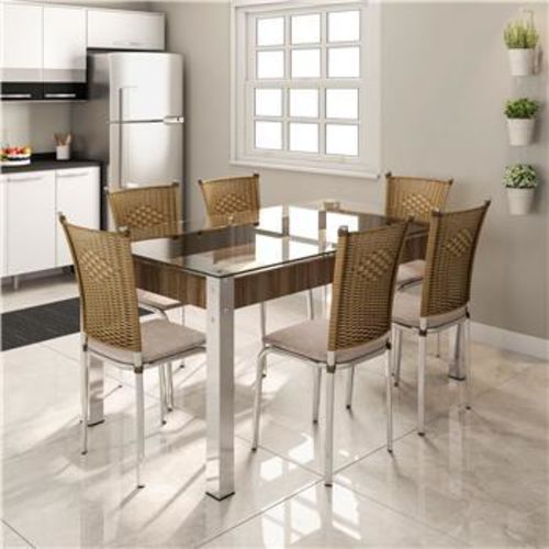 Mesa de Jantar Aço Nobre Cláudia com 6 Cadeiras Pelaio Móveis Alfa Plus