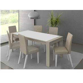 Mesa de Jantar Brenda com 6 Cadeiras Madesa Cristal Bege - Branco/Bege