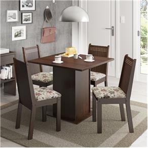 Mesa de Jantar com 4 Cadeiras Kate Madesa - Tabaco/ Floral Hibiscos - Tabaco/ Floral Hibiscos