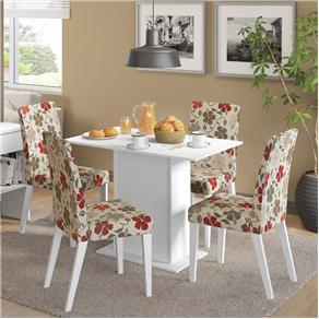 Mesa de Jantar com 4 Cadeiras Luna Madesa Branco/Hibiscos