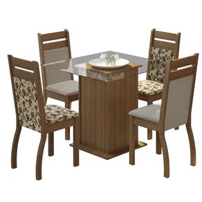 Mesa de Jantar com 4 Cadeiras Madesa Dijon - Rustic / Floral Bege / Pérola