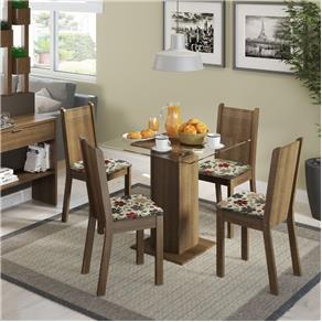 Mesa de Jantar com 4 Cadeiras Magda Madesa Rustic/ Floral Hibiscos