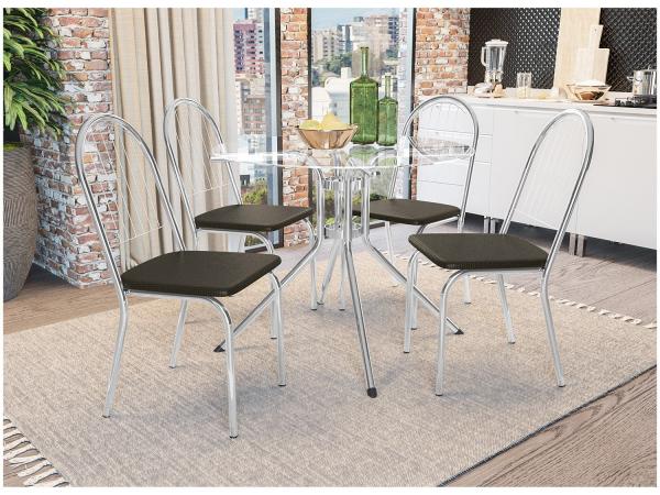 Mesa de Jantar com 4 Cadeiras Redonda - com Tampo de Vidro Kappesberg Crome CMC516CR-21