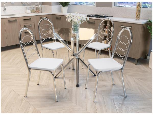 Mesa de Jantar com 4 Cadeiras Redonda - Tampo de Vidro Kappesberg Crome CMC329CR-106