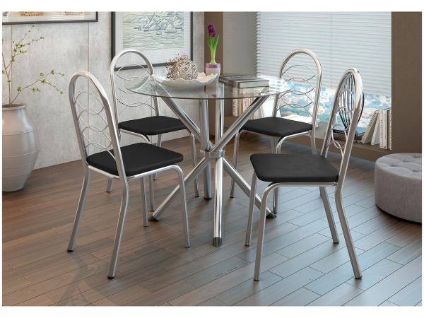 Mesa de Jantar com 4 Cadeiras Redonda - Tampo de Vidro Kappesberg Crome CMC329CR-110