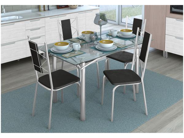 Mesa de Jantar com 4 Cadeiras Retangular - Tampo de Vidro Kappesberg Crome CMC304CR-110