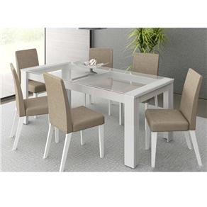 Mesa de Jantar com 6 Cadeiras Madesa Cristal - Branco